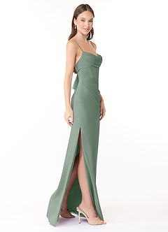 Azazie Mai Bridesmaid Dresses Silver Sage Sheath Pleated Chiffon Dress image3