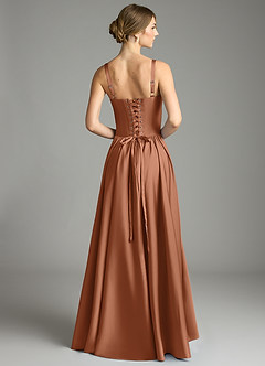 Azazie Evadina Suknie dla druhen Linia A Gorset Satyna elastyczna Do ziemi Sukienka image2