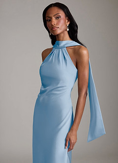 Azazie Cassiana Final Sale Sky Blue Mermaid Pleated Stretch Satin Dress image3