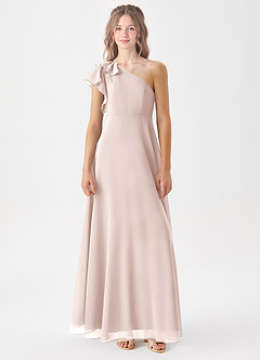 Azazie Arabella Junior Rose Petal A-Line Ruched Chiffon Dress image3