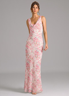 Azazie Rylina Bridesmaid Dresses Abstract Watercolor Floral Mermaid Pleated Chiffon Dress image3