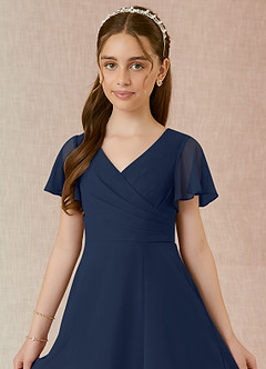 Azazie Induh Junior Robe Trapèze en Mousseline de soie Rayé Bleu Marine Foncé image4