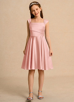 Azazie Budle Girls Formal Flower Girl Dresses Rosette A-Line Pleated Matte Satin Dress image4