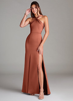 Azazie Rue Bridesmaid Dresses Clay A-Line Pleated Stretch Satin Dress image1