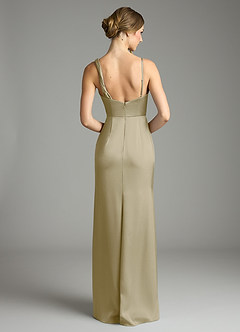 Azazie Samara Robes de demoiselle d'honneur Robe Sirène en Satin extensible Plissée Vert Mousse image2