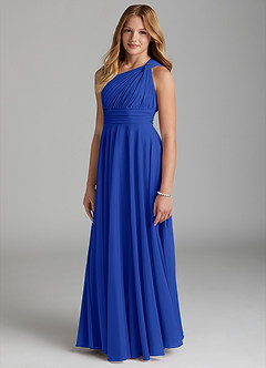 Azazie Charlize Junior A-Linie Gittergewebe Kleid Königsblau image3