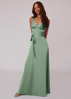 Barbie ♥ Azazie Bridesmaid Dresses V-Neck Empire Dropwaist Stretch Satin A-Line Dress image1