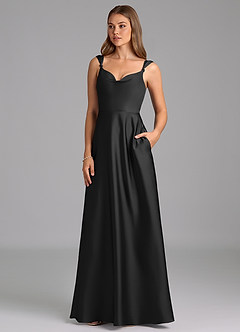 Azazie Beatrice 신부 들러리 드레스 A라인 스윗하트 네크라인 스트레치 새틴 바닥 길이 드레스 image3