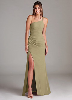 Azazie Eren Brautjungfernkleider Etui One-Shoulder Chiffon Kleid Moosgrün image3