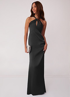 Barbie ♥ Azazie Bridesmaid Dresses Keyhole Halter Stretch Satin Sheath Dress image3