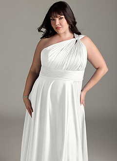 Azazie Charlize Bridesmaid Dresses White A-Line One Shoulder Stretch Satin Dress image6