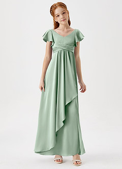 Azazie Omari Junior Robe Trapèze en Satin extensible Plissée Agave image3