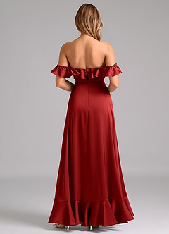 Azazie Lyra Bridesmaid Dresses Pomegranate A-Line Off the Shoulder Stretch Satin Convertible Dress image6