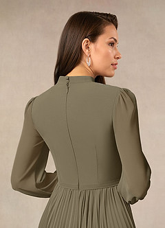 Azazie Adellah Mère de la mariée Robes Robe Trapèze en Mousseline de soie Plissée Vert Saule image4