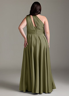 Azazie Charlize Robes de demoiselle d'honneur Robe Trapèze en Satin extensible Ue épaule Pistache image10