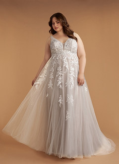 Azazie Sorella Trouwjurken Jurk van Tule met A-Lijn V-hals Pailletten Diamant Wit Mokka image13