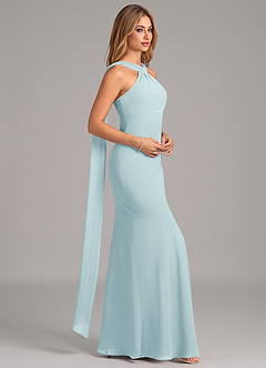 Azazie Kinsley Bridesmaid Dresses Sea Glass Mermaid Pleated Chiffon Dress image6