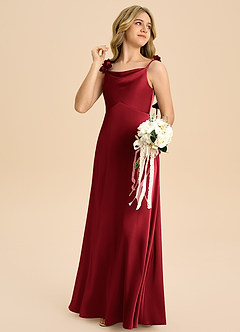 Azazie Gumdrop Junior Scarlet Empire Pleated Stretch Satin Dress image4