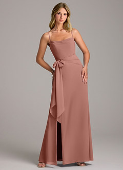 Azazie Tahlia Bridesmaid Dresses Cedar Rose A-Line with Belt Chiffon Dress image1