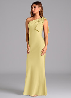 Azazie Yuanna Bridesmaid Dresses Lemon Sorbet Mermaid One Shoulder Stretch Satin Dress image4