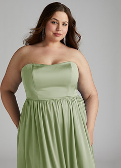 Azazie Morana Jurken voor bruidsmeisjes Converteerbaar Jurk van Stretch Satijn met A-Lijn Off the Shoulder Stoffige Salie image19