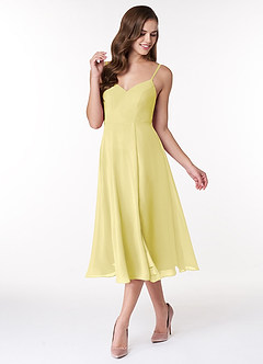 Azazie Clarissa Bridesmaid Dresses Lemon Sorbet A-Line V-Neck Chiffon Dress image4