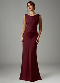Azazie Kieryn Robes de demoiselle d'honneur Robe Sirène en Satin extensible Plissée Cabernet image1
