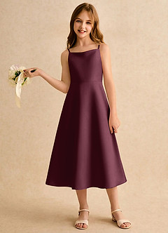 Azazie Jaella Girls Formal Flower Girl Klänningar Klä A-Line i Matt satäng Plisserad image2