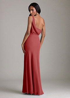 Azazie Madelyn Bridesmaid Dresses Rust Mermaid One Shoulder Chiffon Convertible Dress image9