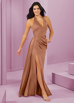 Barbie ♥ Azazie Vestidos de damas de honor Vestido de Bronceador de Satén Elástico de Corte Sirena con Plisado image4