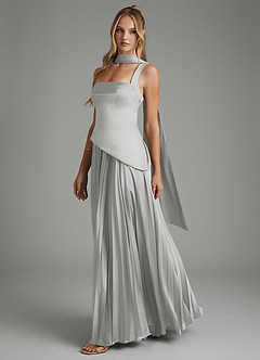 Azazie Stephanie Bridesmaid Dresses Silver A-Line Corset Stretch Satin Dress image8