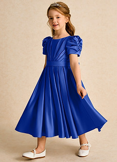 Azazie Miriam Abiti da Ragazza di Fiori Abito Principessa in Raso Opaco Plissettato Blu Reale image7