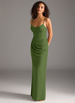 Azazie Mai Bridesmaid Dresses Olive Sheath Pleated Mesh Dress image1