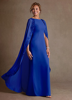 Azazie Artemisia Mère de la mariée Robes Robe Fourreau en Mousseline de soie Dentelle Bleu Roi image2