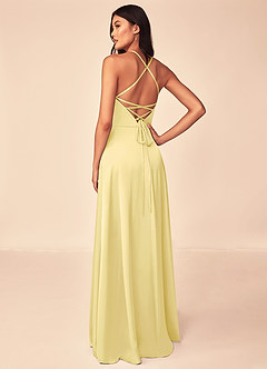 Azazie Mei Bridesmaid Dresses Lemon Sorbet A-Line V-Neck Stretch Satin Dress image2