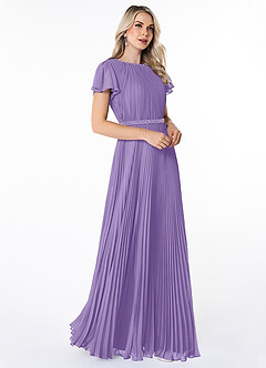Azazie Kara Modest Bridesmaid Dresses A-Line Pleated Chiffon Floor-Length Dress image3