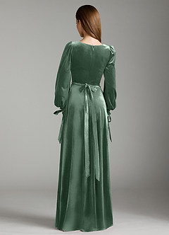 Azazie Leonia Bridesmaid Dresses Eucalyptus A-Line Long Sleeve Velvet Dress image7