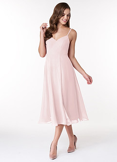 Azazie Clarissa Jurken voor bruidsmeisjes Jurk van Chiffon met A-Lijn V-hals Blozend Roze image4