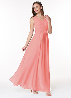 Azazie Flora Brautjungfernkleider A-Linie Plissee Chiffon Kleid Koralle image4