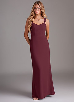 Azazie Denice Bridesmaid Dresses Cabernet Sheath Pleated Chiffon Dress image1