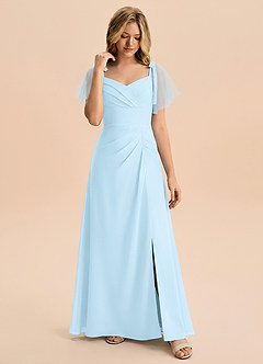 Azazie Indy Junior Sky Blue Sheath Ruched Chiffon Dress image4