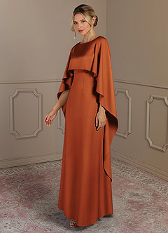 Azazie Eli Mother of the Bride Dresses Cinnamon Sheath Boatneck Stretch Satin Dress image3