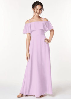Azazie Maggie Junior Frosted Lilac A-Line Off the Shoulder Chiffon Dress image3