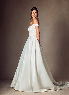 Azazie Kimberlee Wedding Dresses Diamond White Ball-Gown Sweetheart Neckline Lace Dress image9