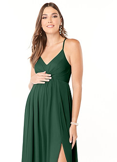 Azazie Annabelle vestidos de dama de honor de maternidad Vestido de Corte En A Cuello en V plisado Hasta el suelo Malla image6