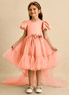 Azazie Cocoa Jurken voor bloemenmeisjes Baljurk Jurk van Tule Geplooid Zonsondergang image3