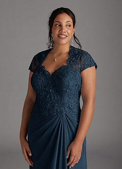 Azazie Junie Mother of the Bride Dresses Dark Navy A-Line Lace Chiffon Dress image10