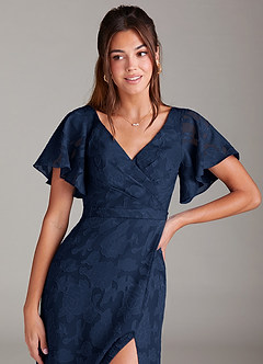 Azazie Ambrosia Bridesmaid Dresses Dark Navy A-Line Pleated Floral Burnout Dress image5