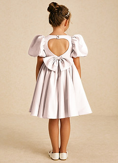 Azazie Muffin Blumenmädchenkleider A-Linie mit ärmel Matte Satin Kleid Blassrosa image1