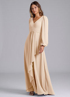 Azazie Omari Bridesmaid Dresses White Alabaster A-Line Long Sleeve Chiffon Dress image4